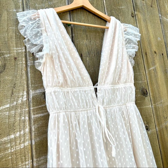 Ivory Cream Swiss Dot Ruffled Tulle Midi Dress 🌿 - Picture 7 of 15